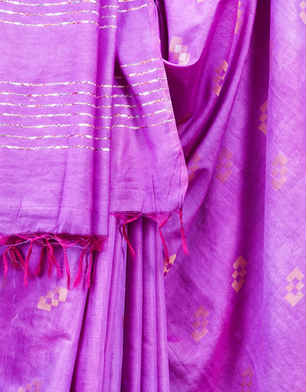 Purple Royal Cotton Silk Saree With Silver Zari Stripes - View 4