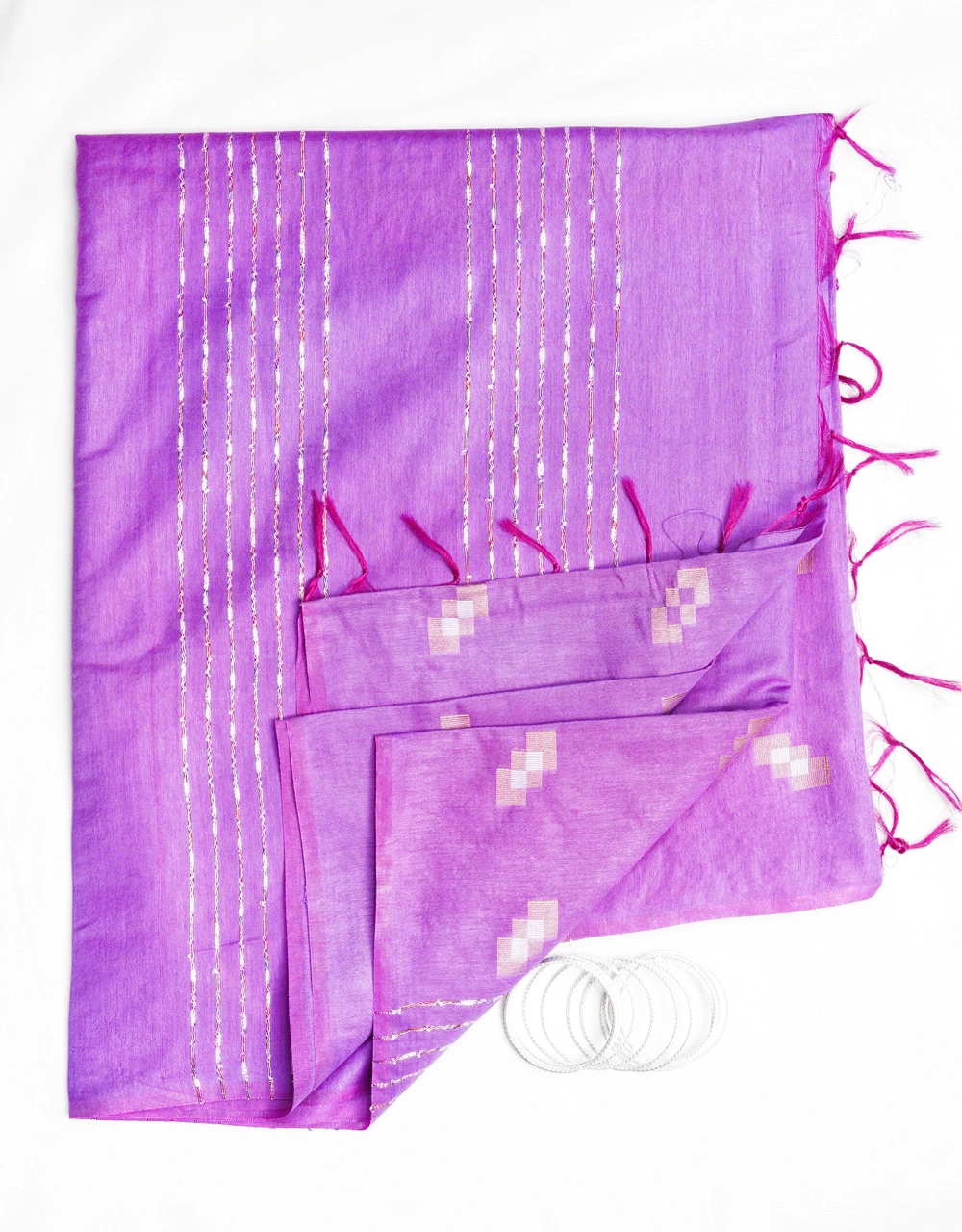 Hovered view of Purple Royal Cotton Silk Saree With Silver Zari Stripes
