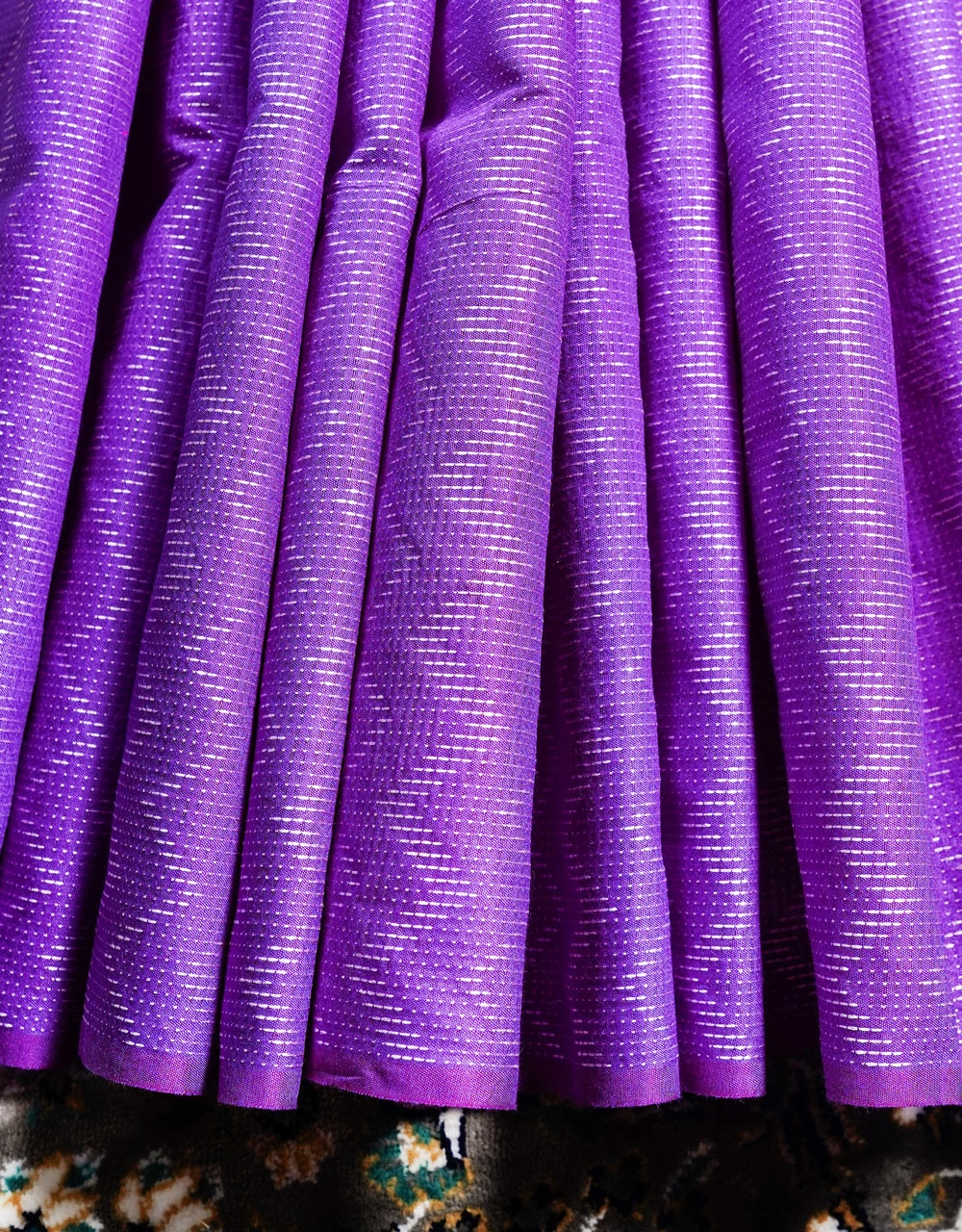 Purple Cotton Silk Saree With Silver Zari Stripes - View 5