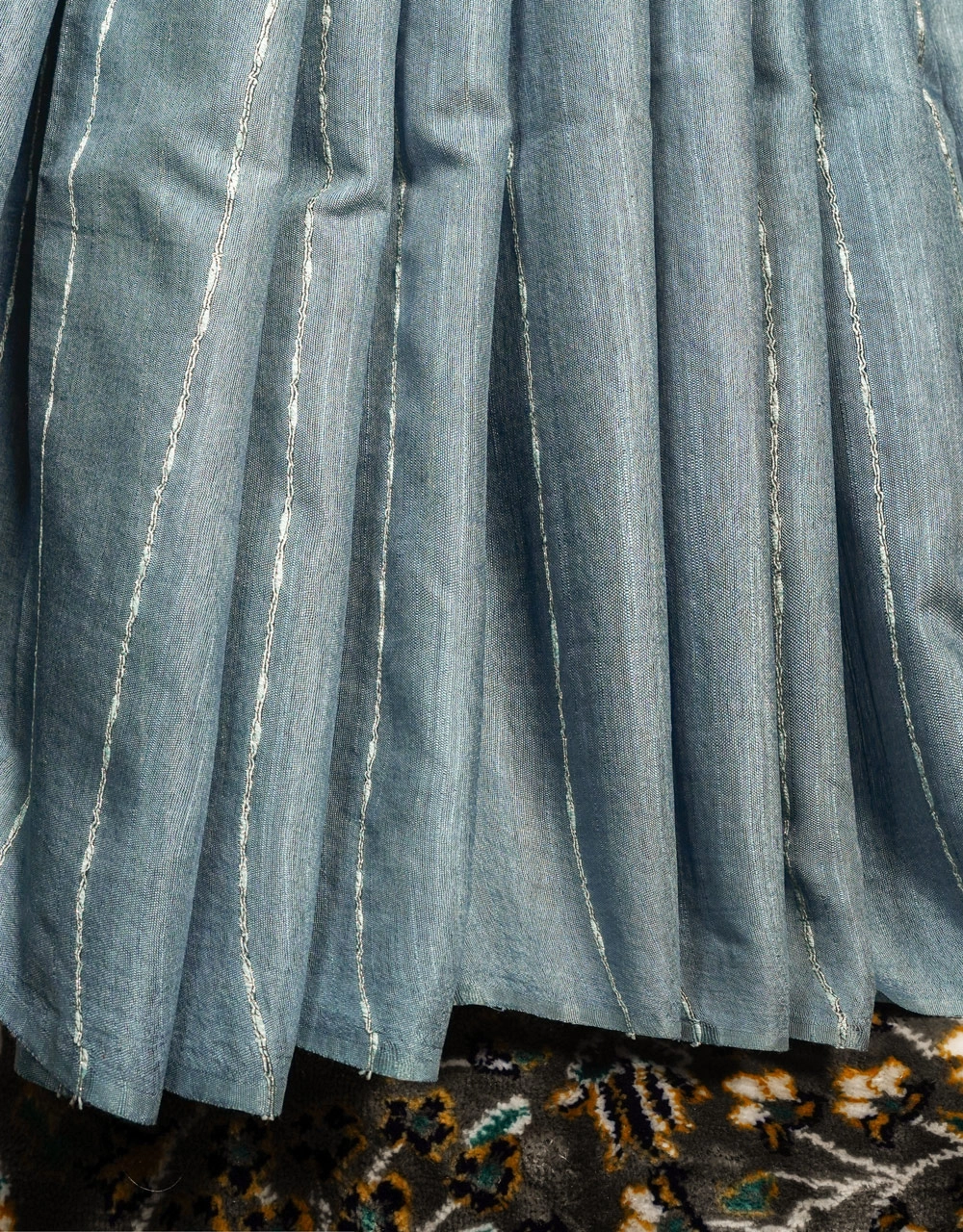 Blue Dusty Cotton Silk Saree With Silver Zari Stripes - View 5