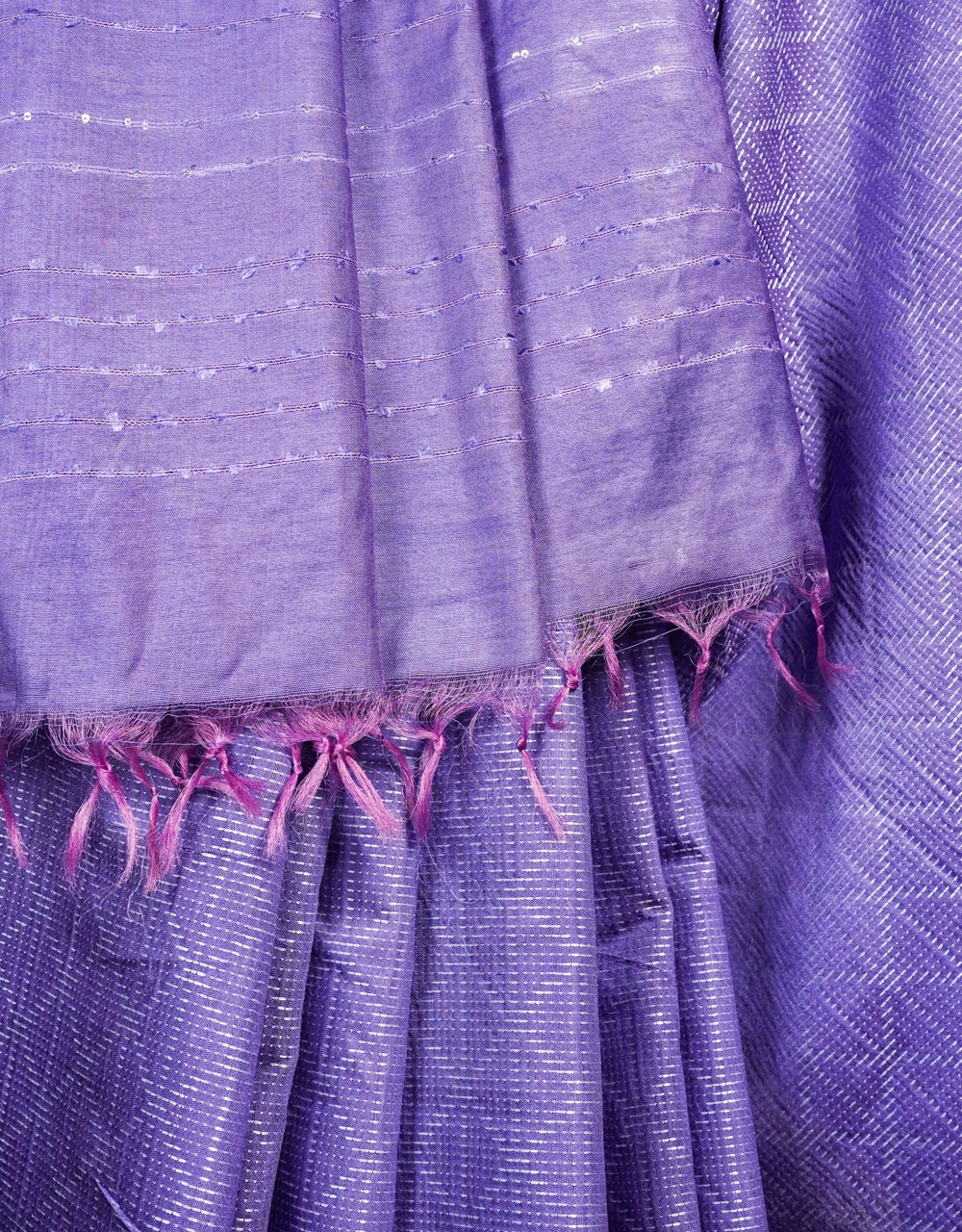 Blue Blue Smoky Cotton Silk Saree With Subtle Zari Stripes - View 4