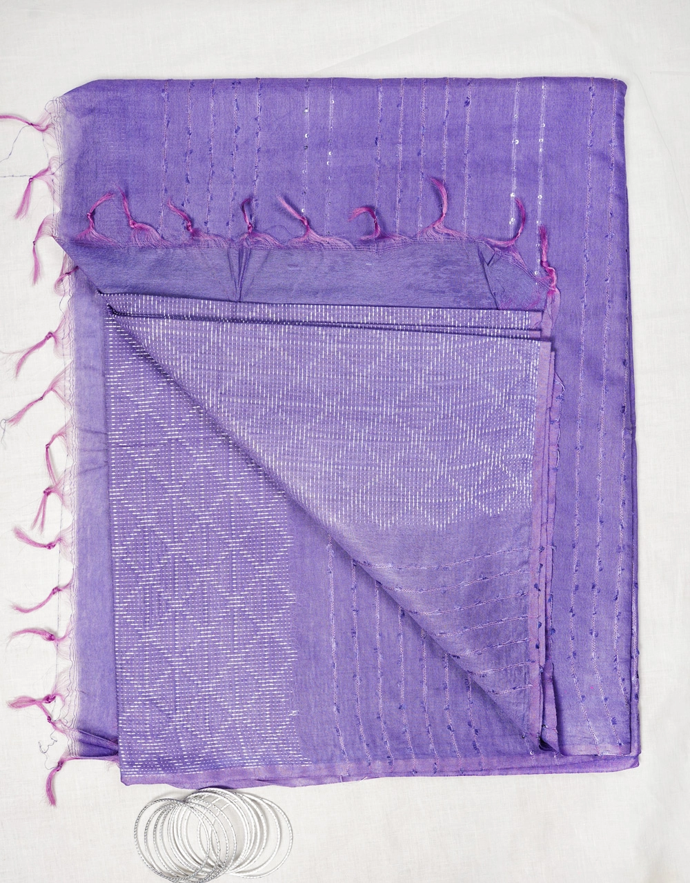 Hovered view of Blue Blue Smoky Cotton Silk Saree With Subtle Zari Stripes