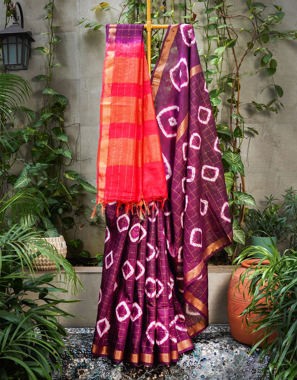 Maroon Plum Cotton Silk Saree With Red Contrast Pallu