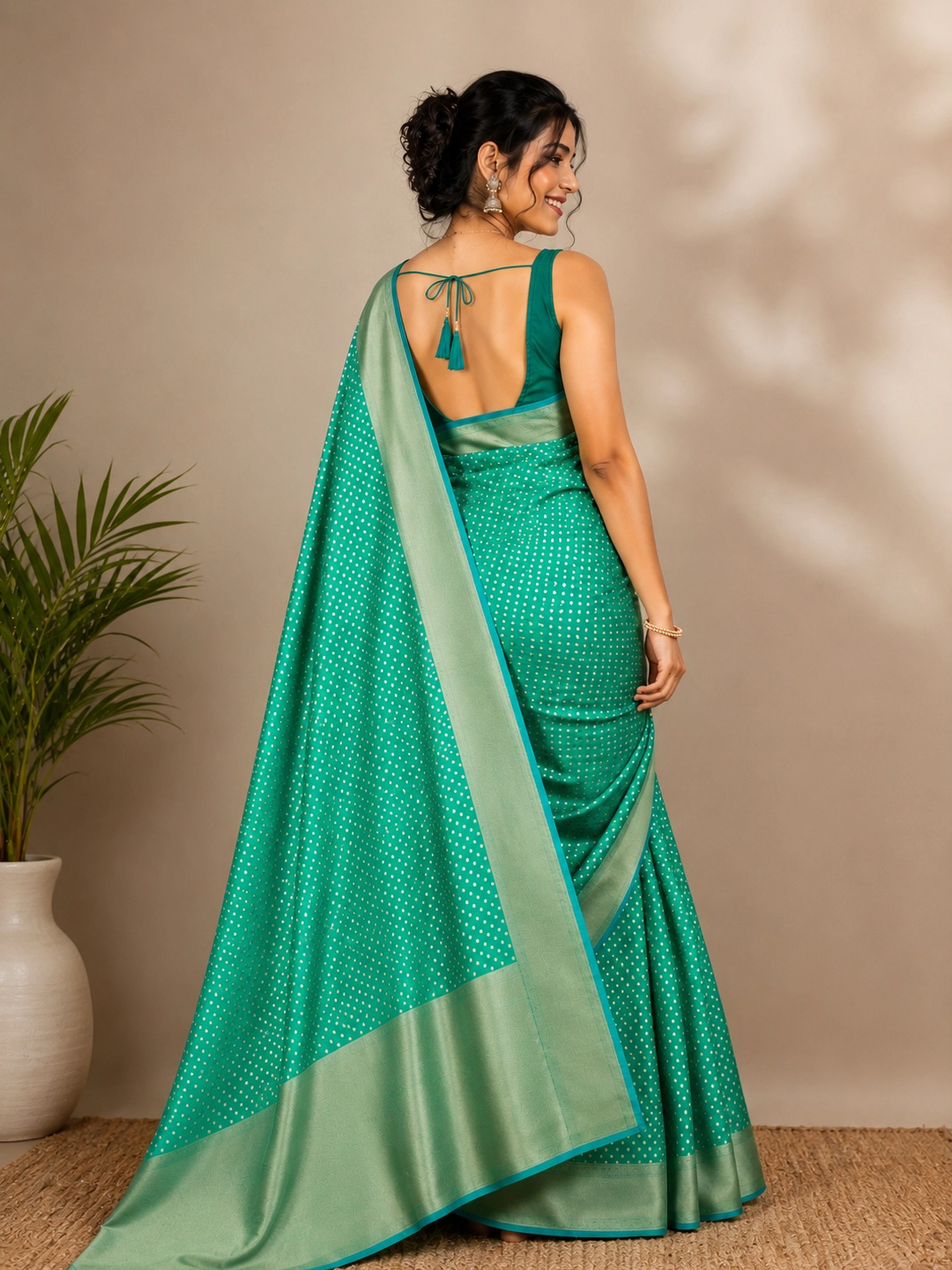 Green Jamdani Cotton Silk Saree - View 3