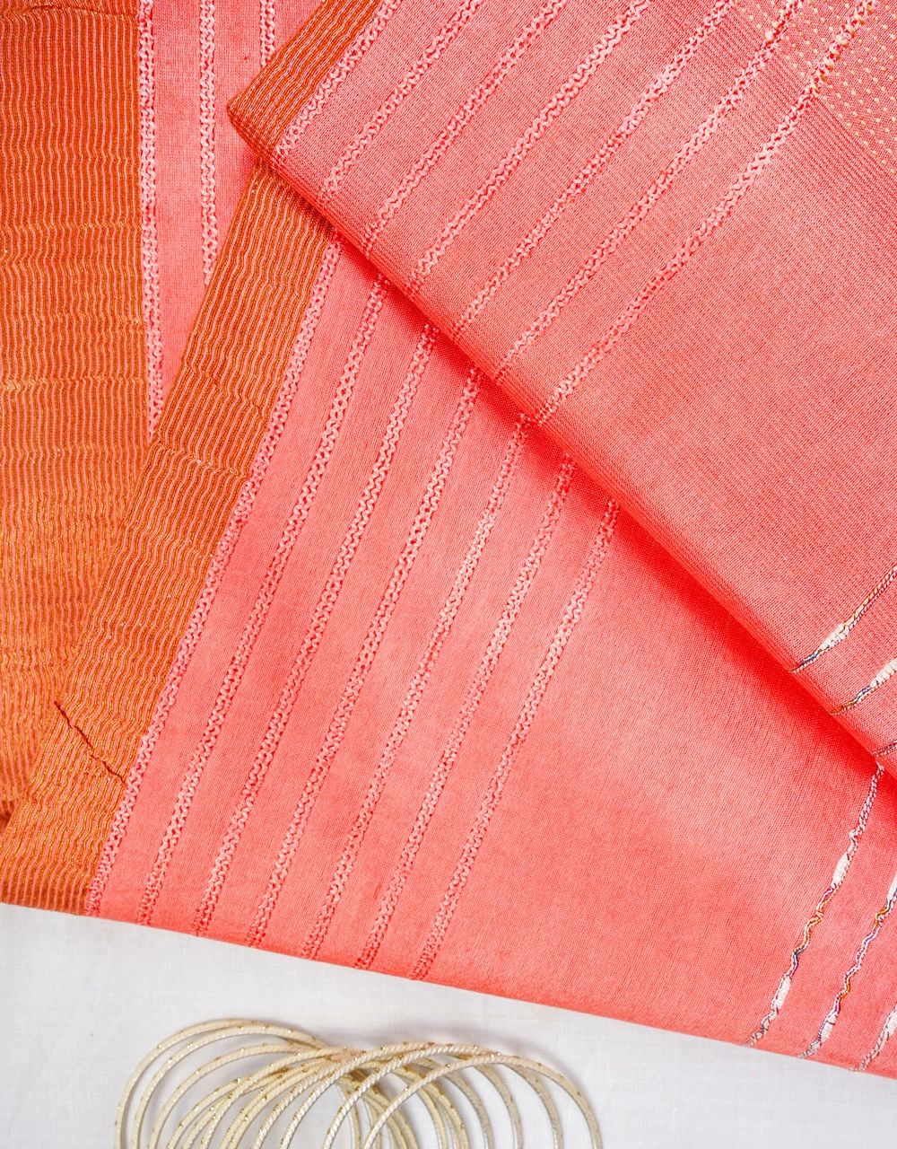 Peach Orange Cotton Silk Saree - View 3