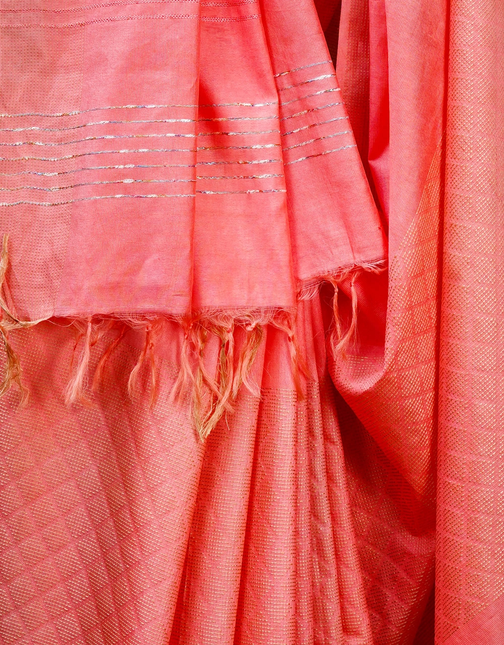 Peach Orange Cotton Silk Saree - View 4