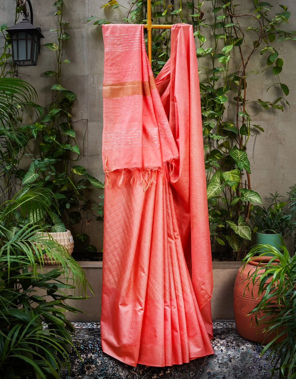 Peach Orange Cotton Silk Saree