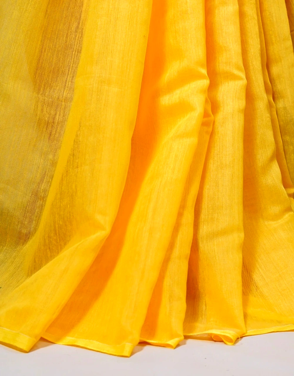 Yellow Sunshine Pure Cotton Saree With Pink Contrast Border - View 4