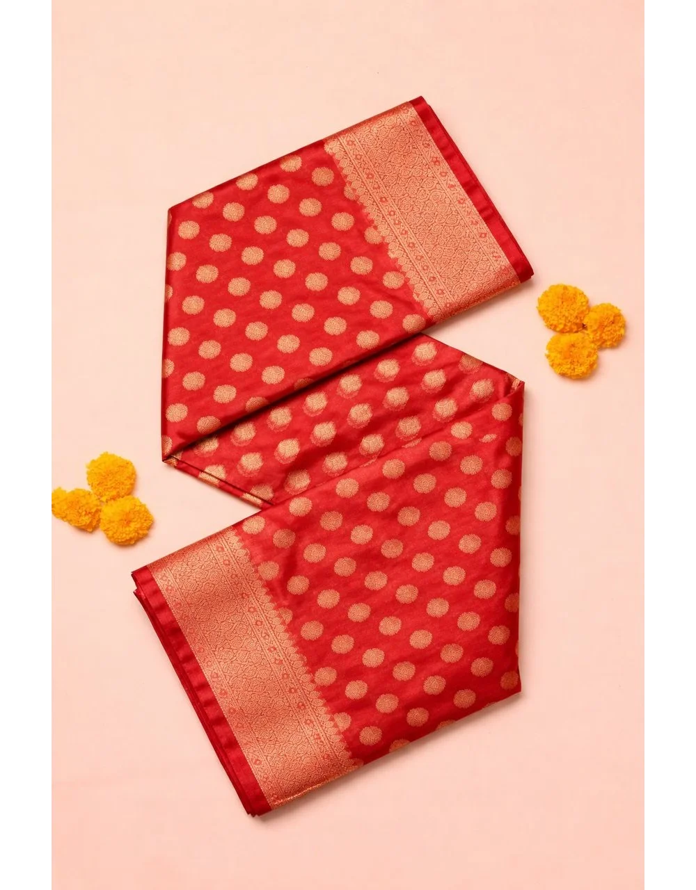 Red Radiance Cotton Zari Saree With All Over Booti And Traditional Border - View 4