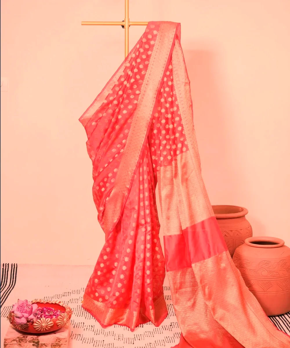 Red Radiance Cotton Zari Saree With All Over Booti And Traditional Border