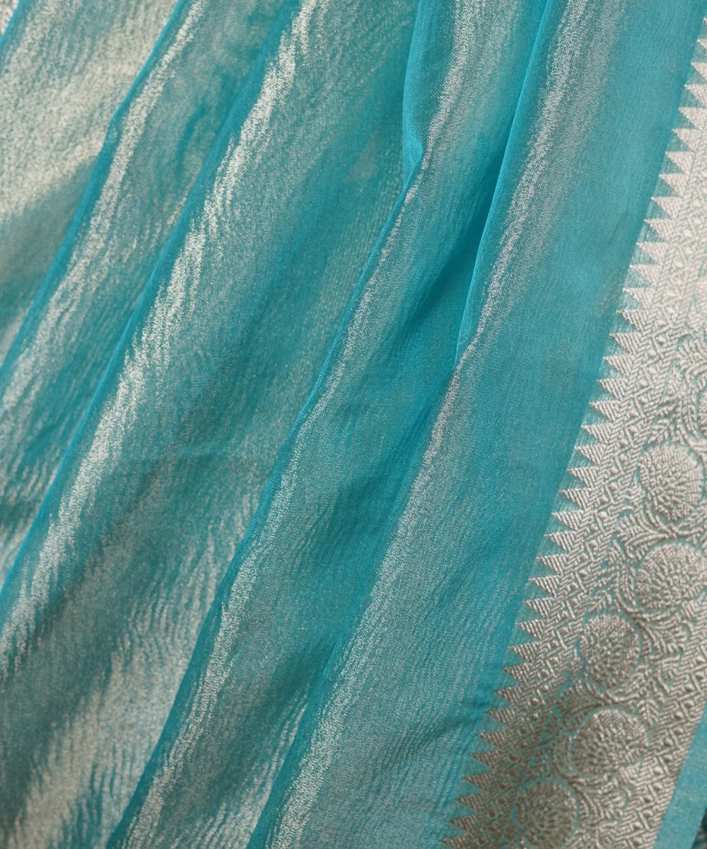 Light Blue Silver Zari Banarasi Crust Tissue Saree - View 4