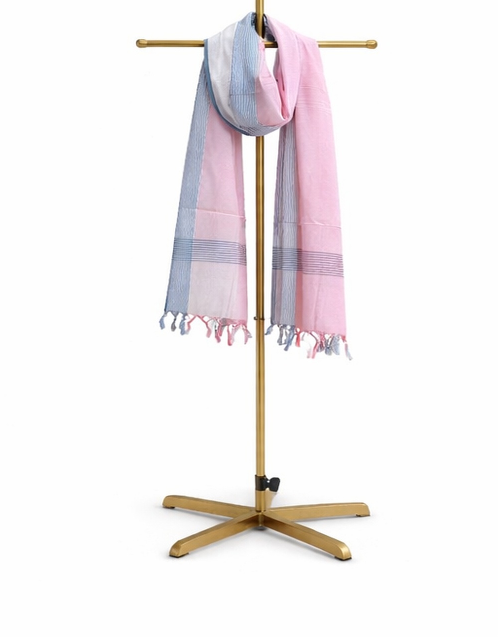 Pink And Grey Striped Chanderi Poly Cotton Dupatta
