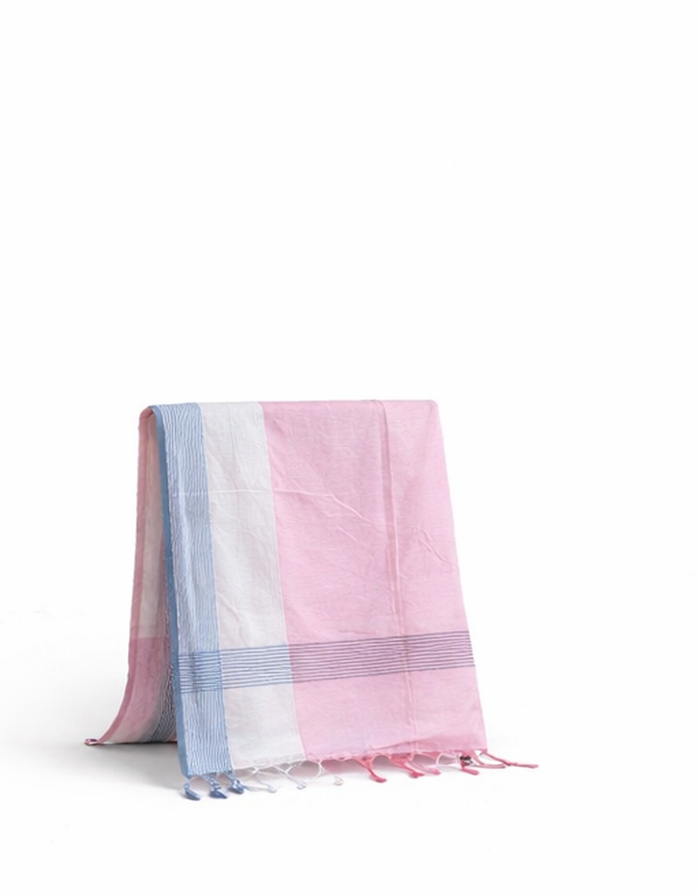 Pink And Grey Striped Chanderi Poly Cotton Dupatta - View 4