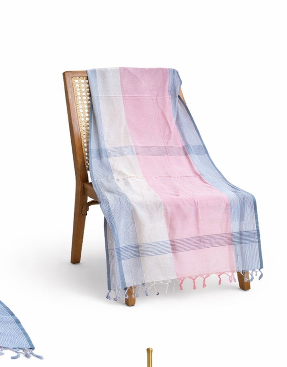 Hovered view of Pink And Grey Striped Chanderi Poly Cotton Dupatta