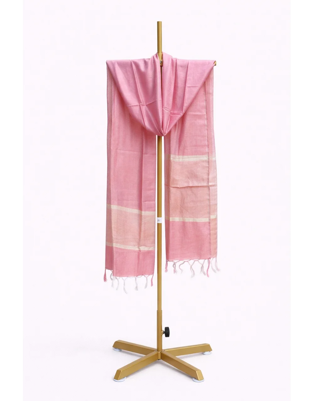 Pink Chanderi Poly Cotton Dupatta With Subtle Gold Border - View 5
