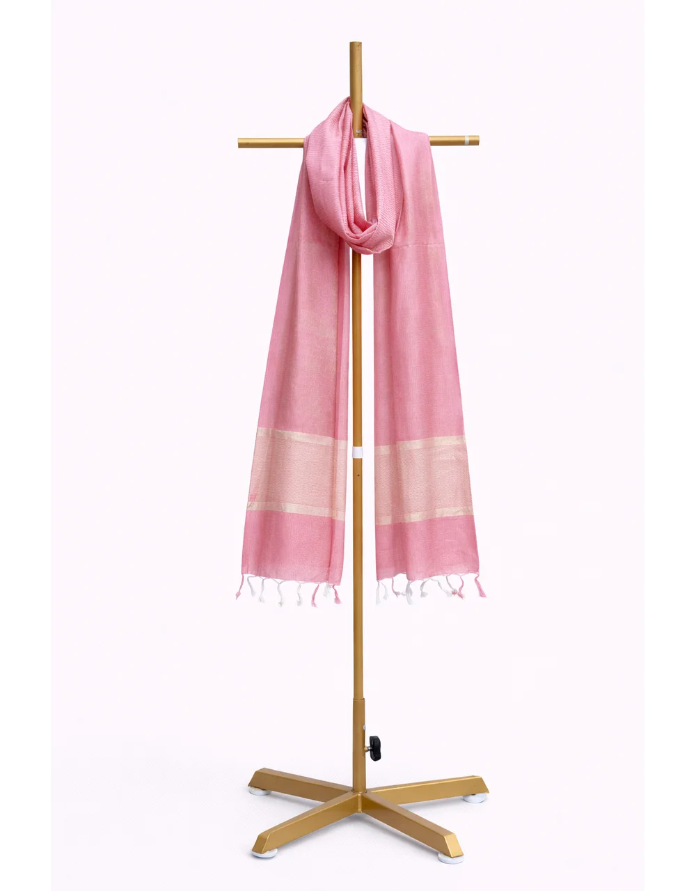 Pink Chanderi Poly Cotton Dupatta With Subtle Gold Border