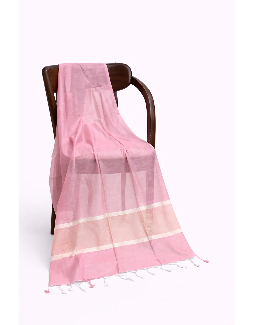 Hovered view of Pink Chanderi Poly Cotton Dupatta With Subtle Gold Border