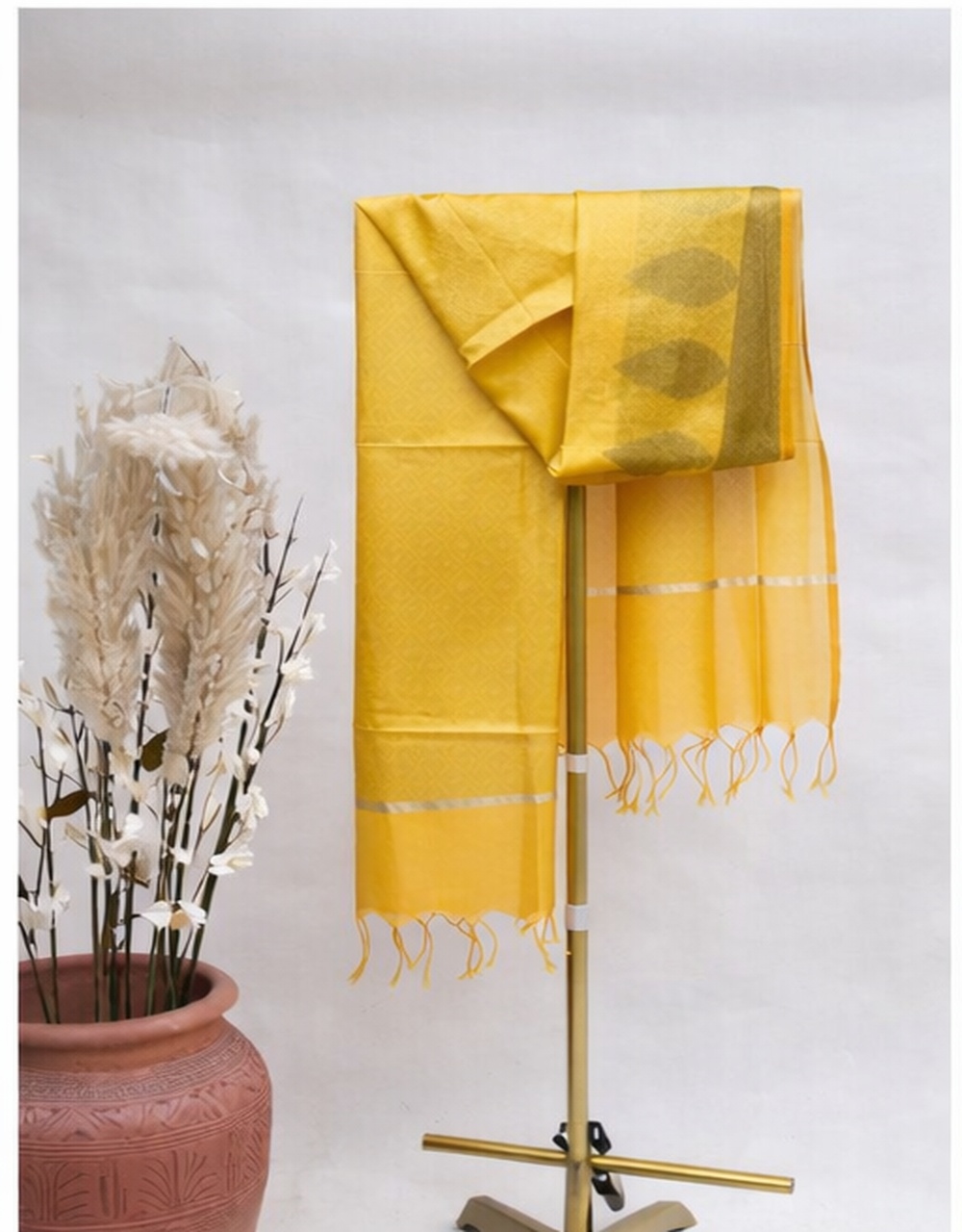 Yellow Brocade Poly Cotton Chanderi  Dupatta - View 5
