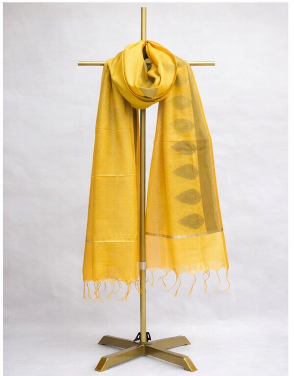 Yellow Brocade Poly Cotton Chanderi  Dupatta