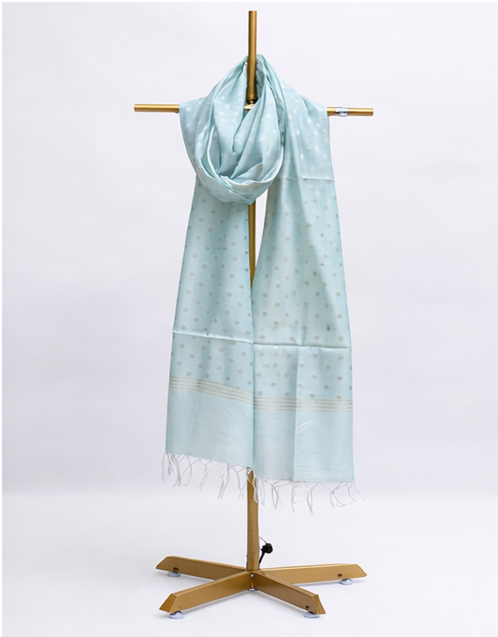 Green Pastel Mint With Gold Brocade Poly Chanderi Gold Brocade Dupatta