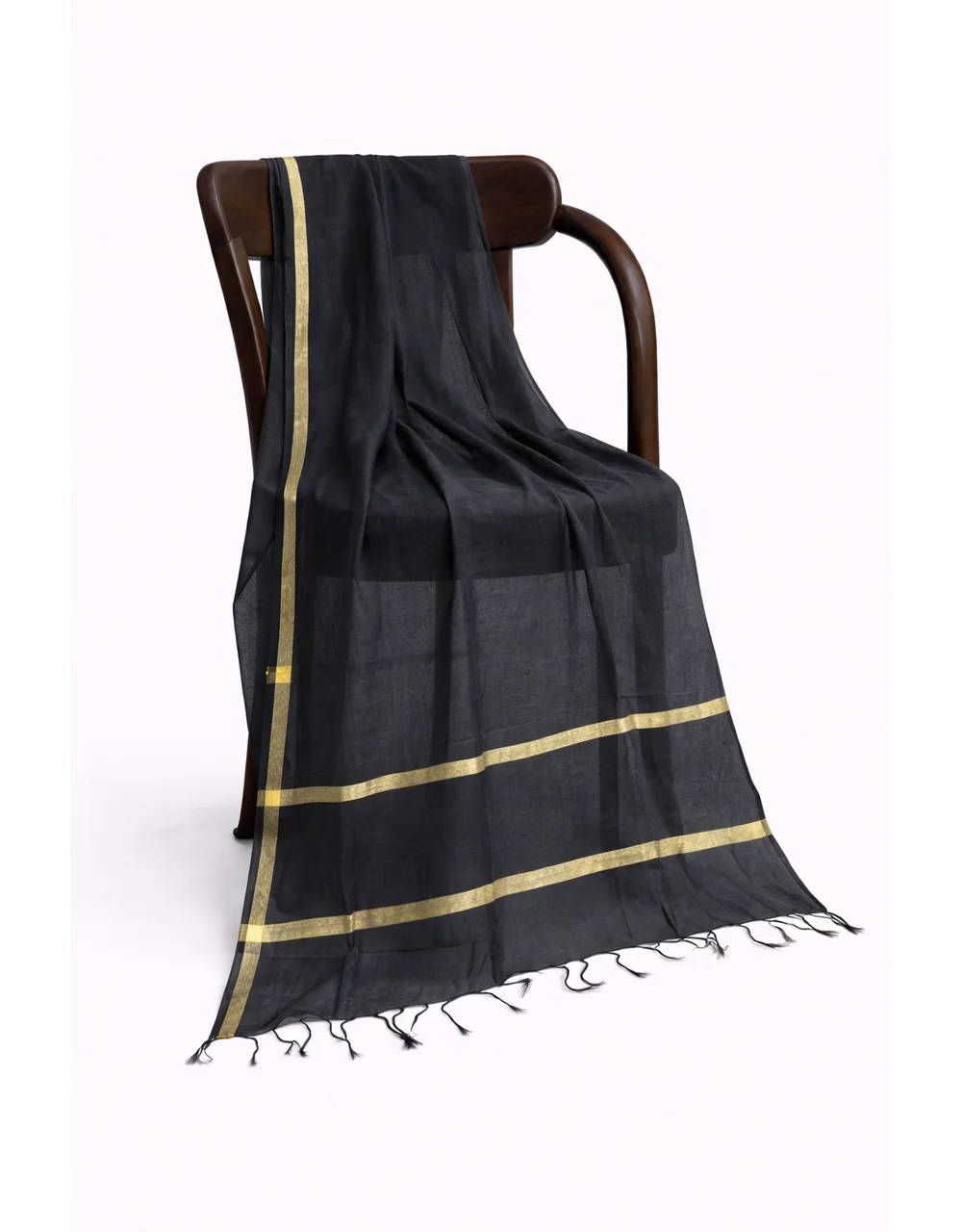 Hovered view of Black Poly Cotton Dupatta With Gold Zari Border