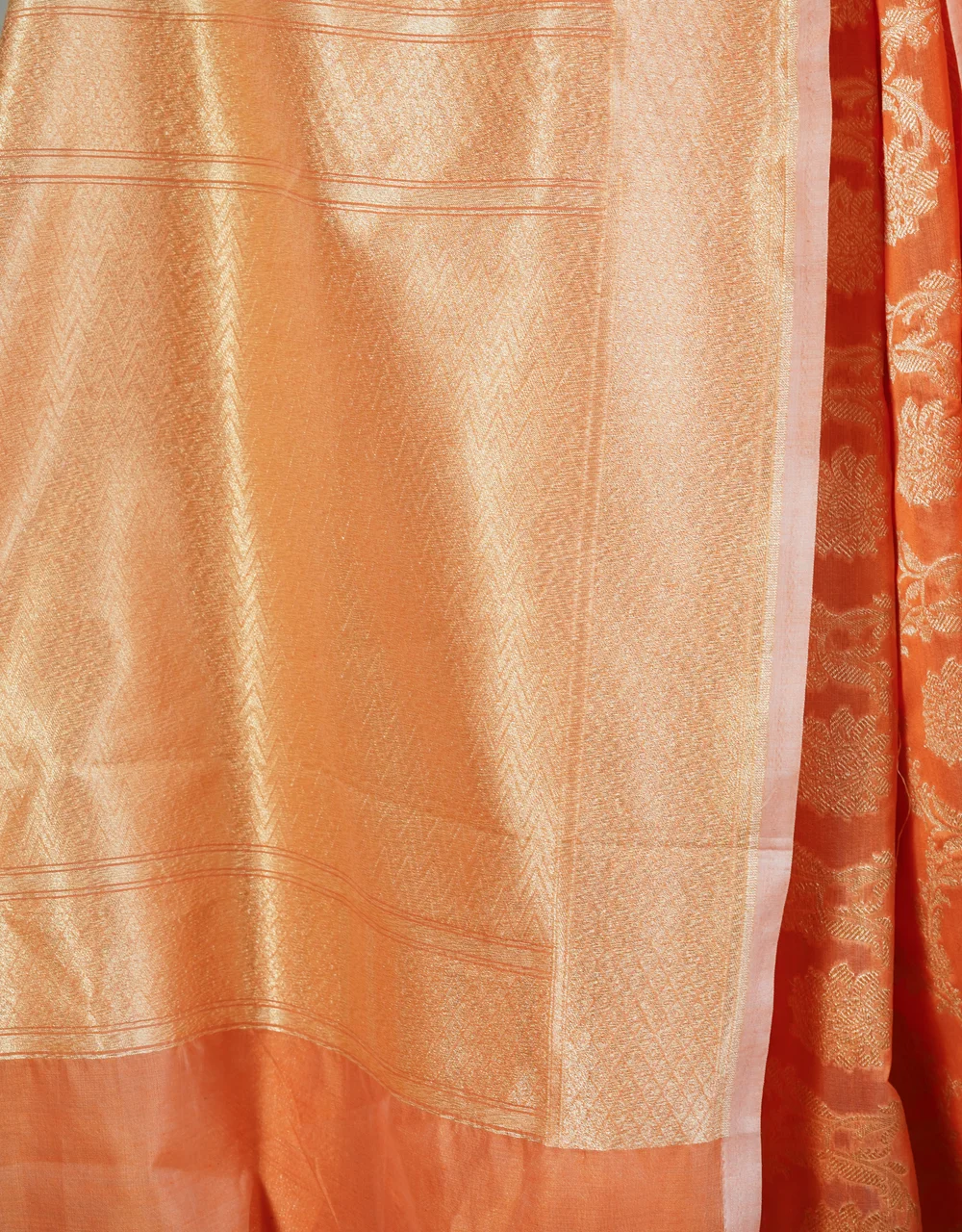 Orange Apricot Jamdani Cotton Silk Saree - View 4
