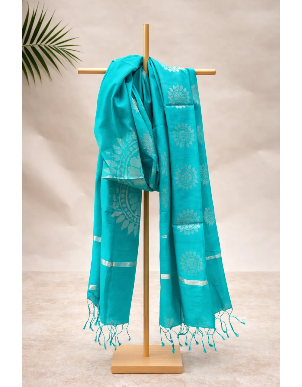 Green Teal Poly Cotton Dupatta With Subtle Zari Motif And Border