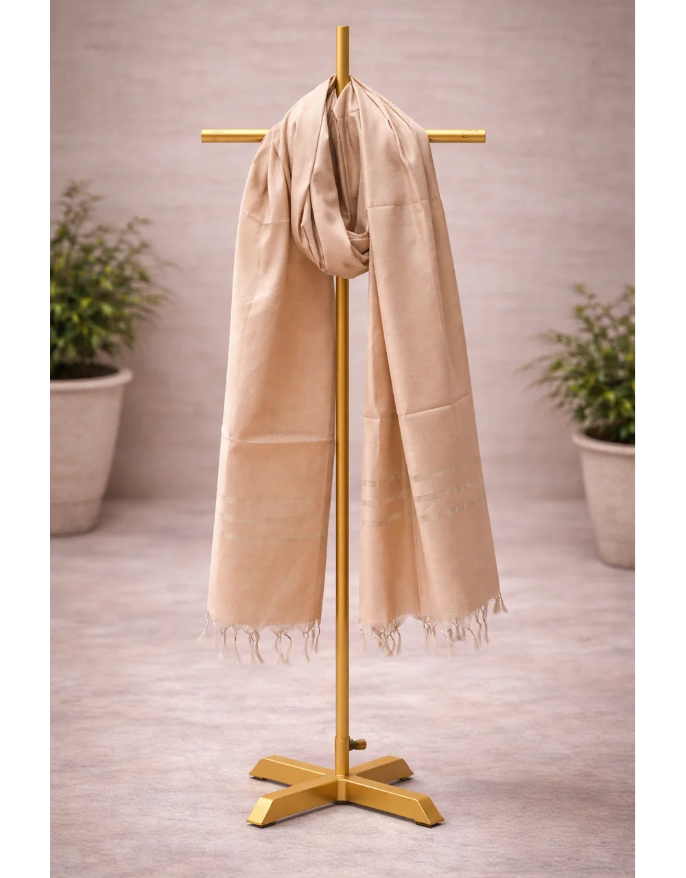 Beige Poly Cotton Solid Dupatta
