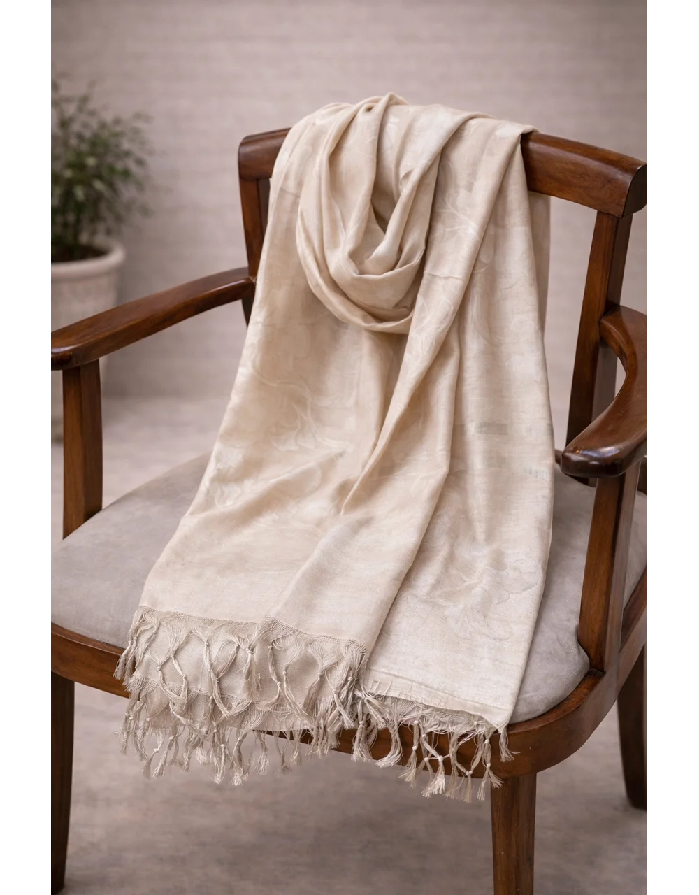 Beige Poly Cotton Solid Dupatta - View 4