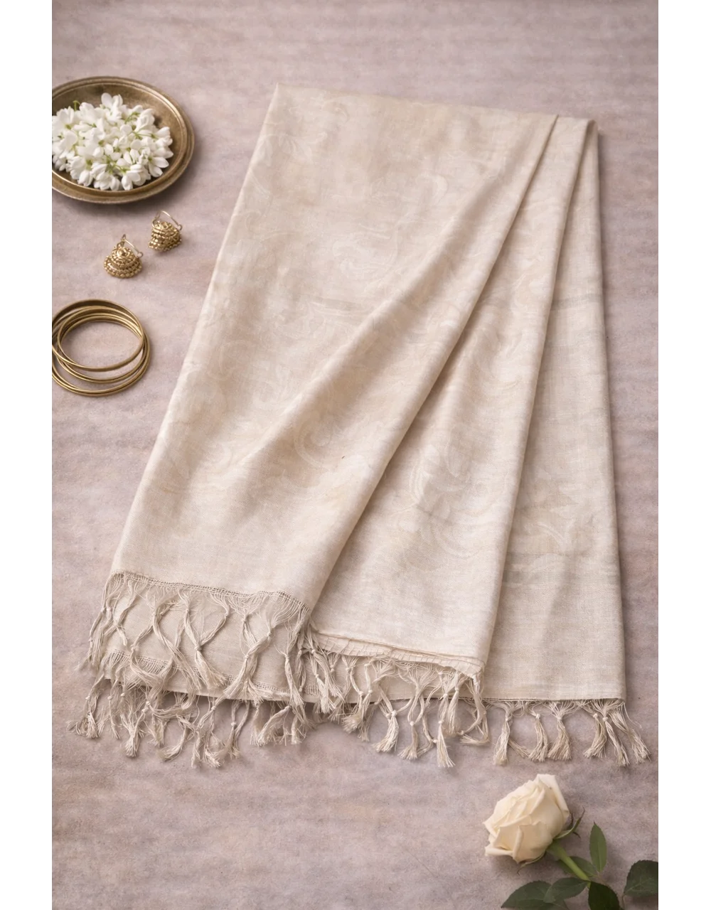Beige Poly Cotton Solid Dupatta - View 3