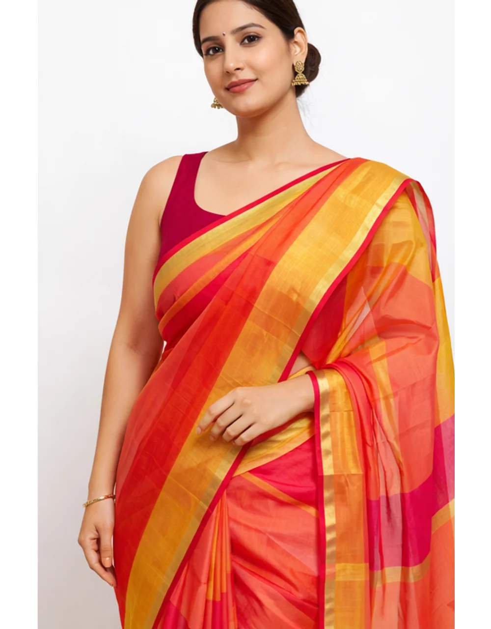 Orange Poly Chanderi Dual Tone Dupatta - View 4