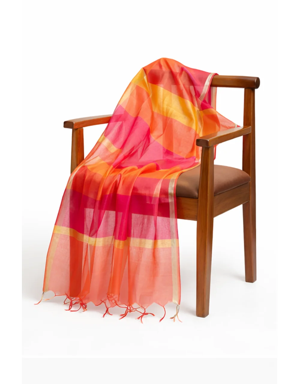 Hovered view of Orange Poly Chanderi Dual Tone Dupatta