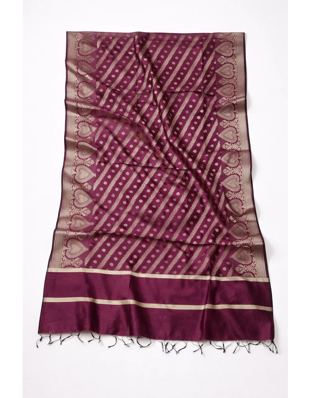 Maroon Poly Chanderi Dupatta With Temple Border - View 3