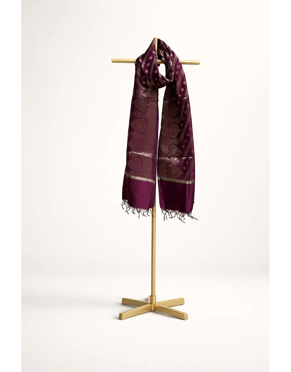 Maroon Poly Chanderi Dupatta With Temple Border