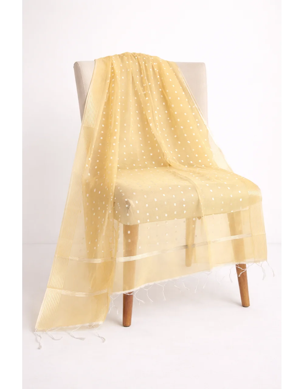 Yellow Poly Chanderi Dupatta With Zari Buti