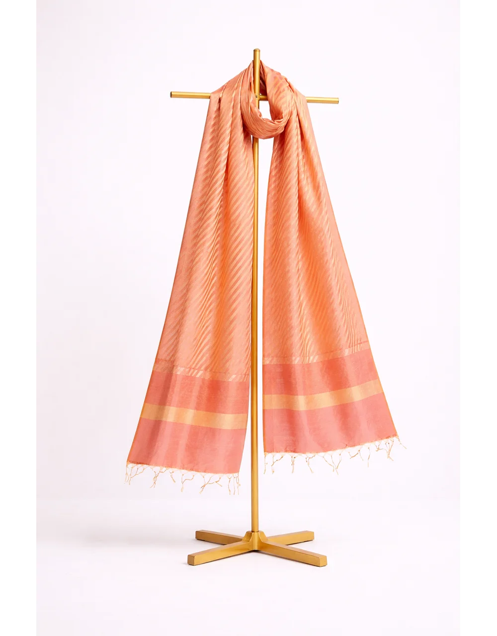 Pink Poly Chanderi Stripe Dupatta With Zari Border