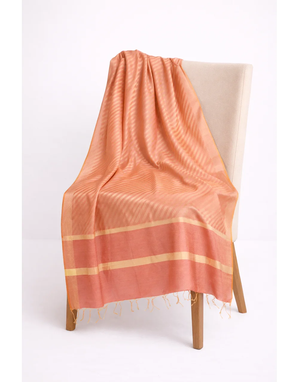 Hovered view of Pink Poly Chanderi Stripe Dupatta With Zari Border