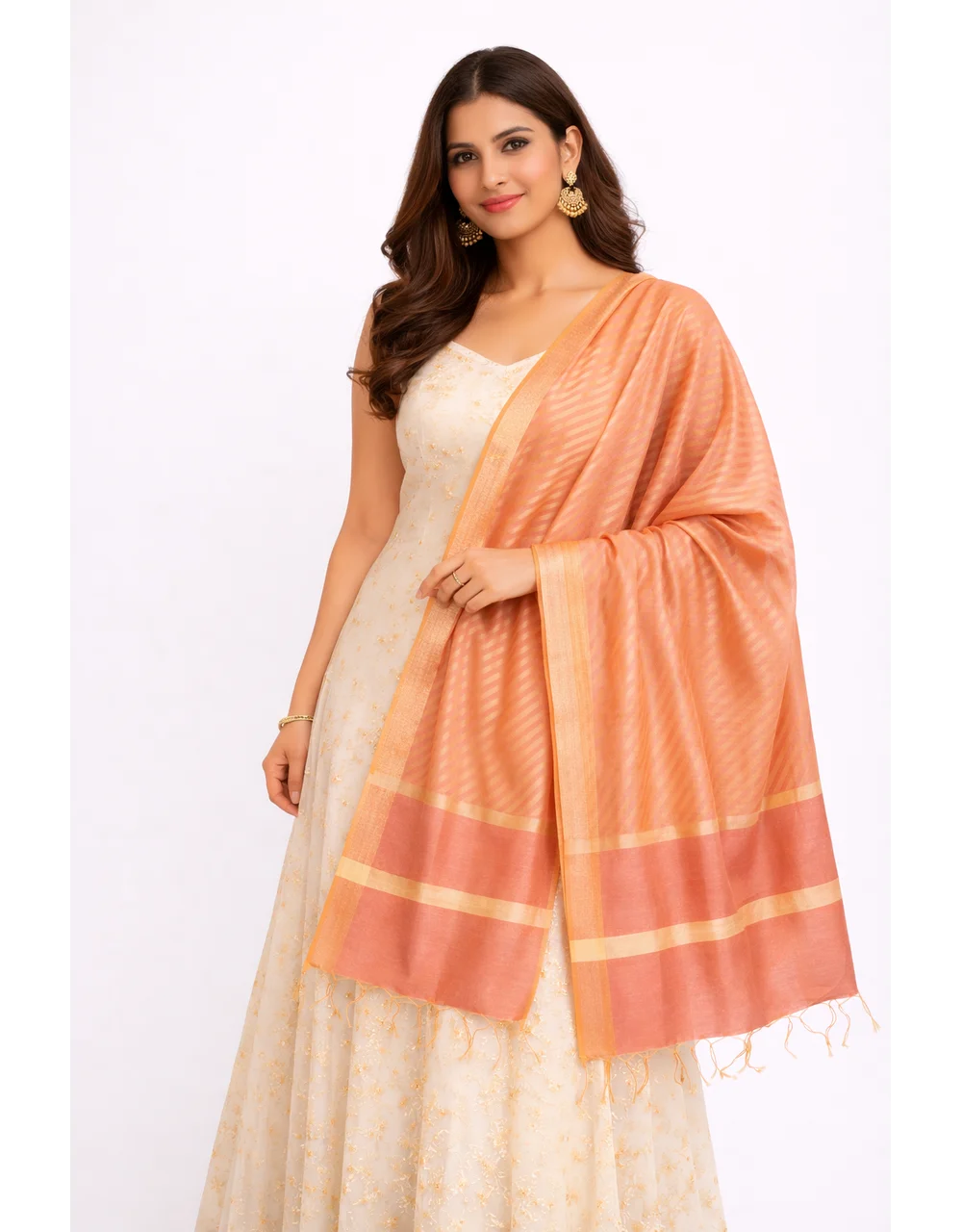 Pink Poly Chanderi Stripe Dupatta With Zari Border - View 4