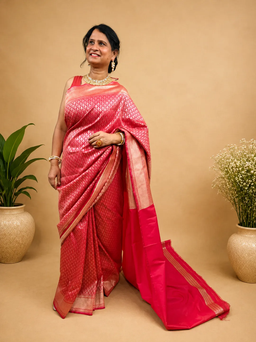 Red Crimson Banarasi Semi Silk Saree