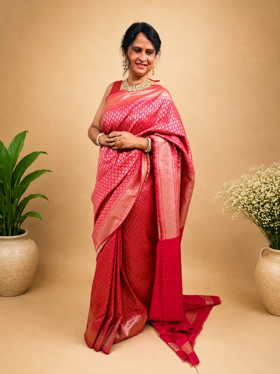 Red Crimson Banarasi Semi Silk Saree