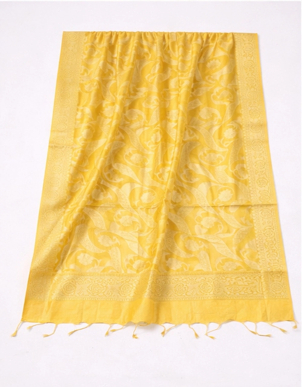 Golden Brocade Poly Chanderi Dupatta With Woven Design - View 3