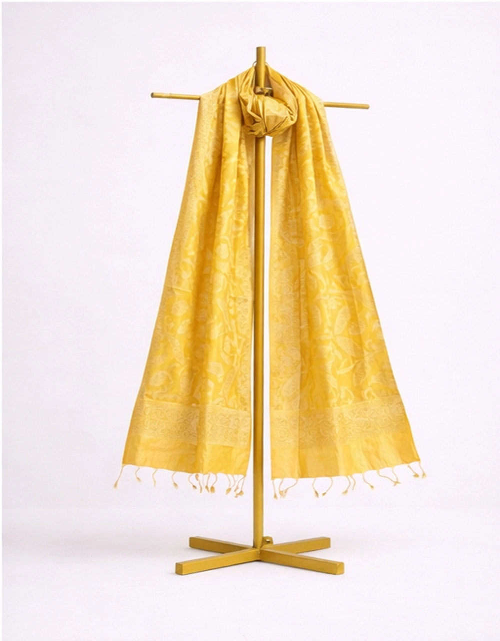 Golden Brocade Poly Chanderi Dupatta With Woven Design