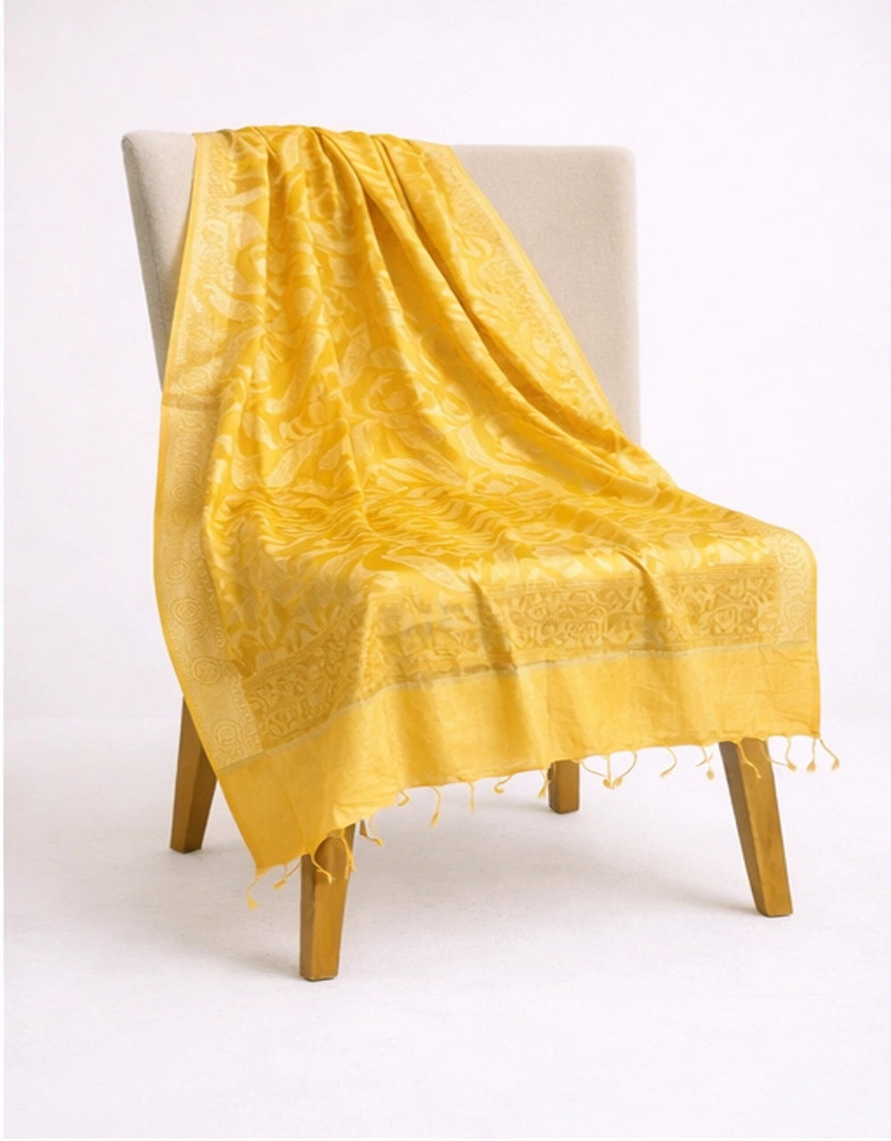 Hovered view of Golden Brocade Poly Chanderi Dupatta With Woven Design