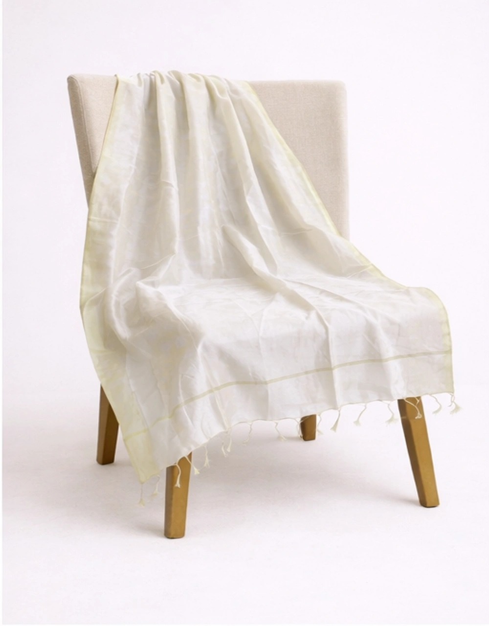 Hovered view of White Poly Chanderi Dupatta With Green Border