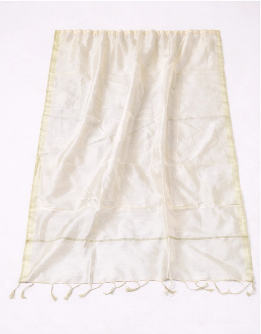 White Poly Chanderi Dupatta With Green Border - View 4
