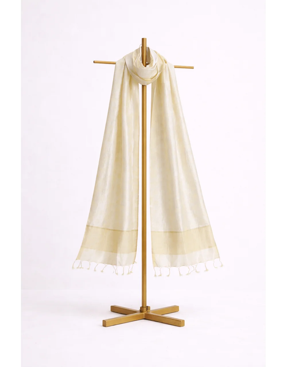White Poly Chanderi Dupatta With Green Border