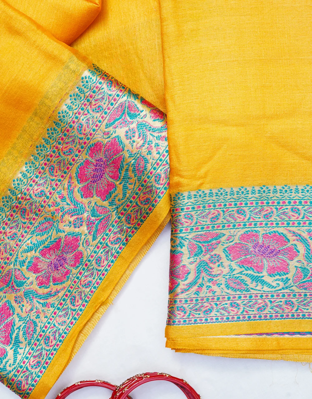 Yellow Marigold Pure Tussar Banarasi Saree - View 3
