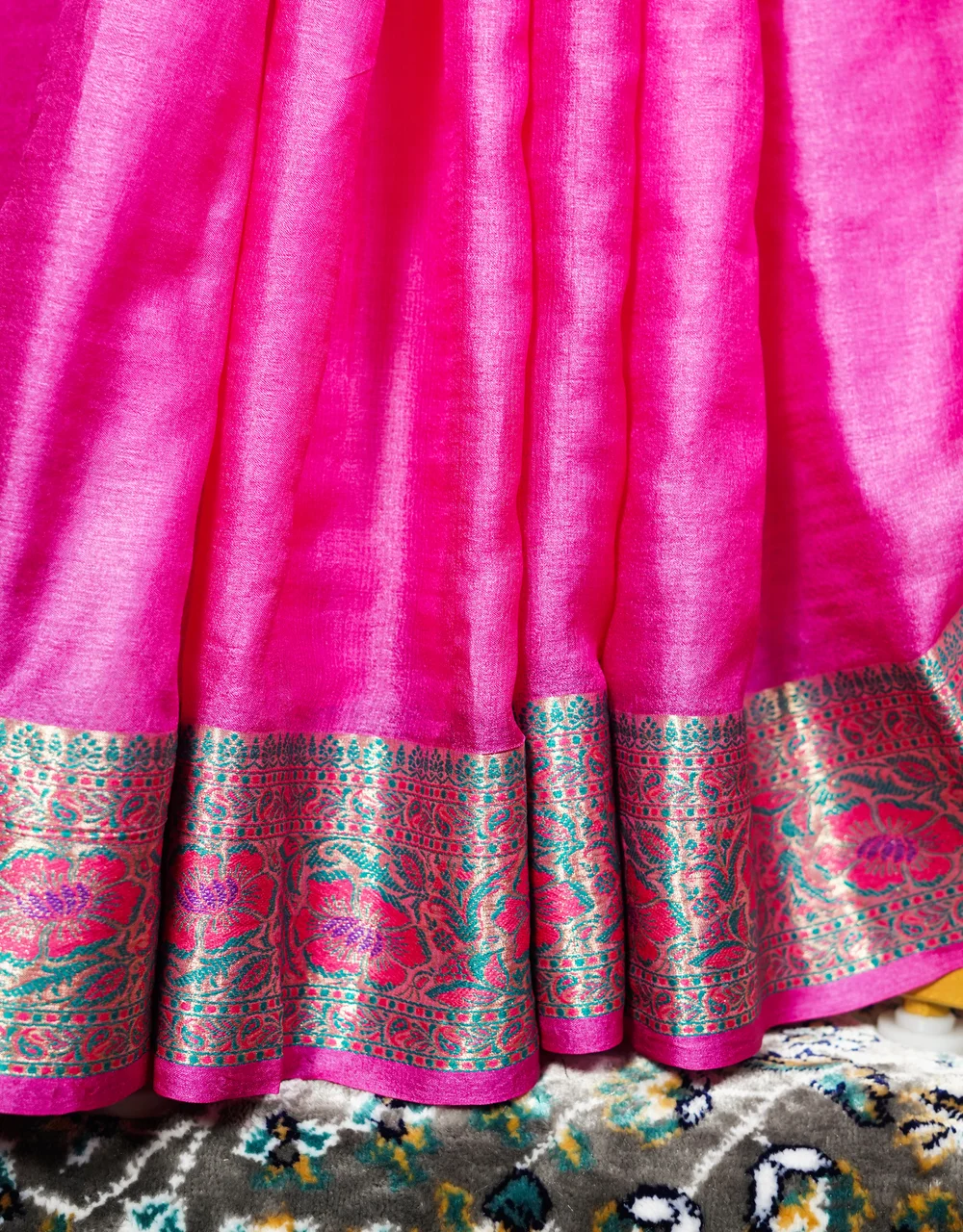 Pink Handwoven Pure Tussar Banarasi  Silk Saree - View 4