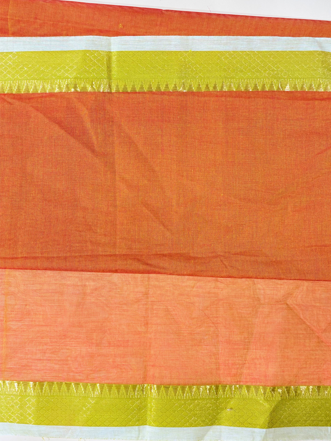 Red Handwoven Mangalgiri Pure Cotton Saree With Faux Golden Zari On Border - View 4