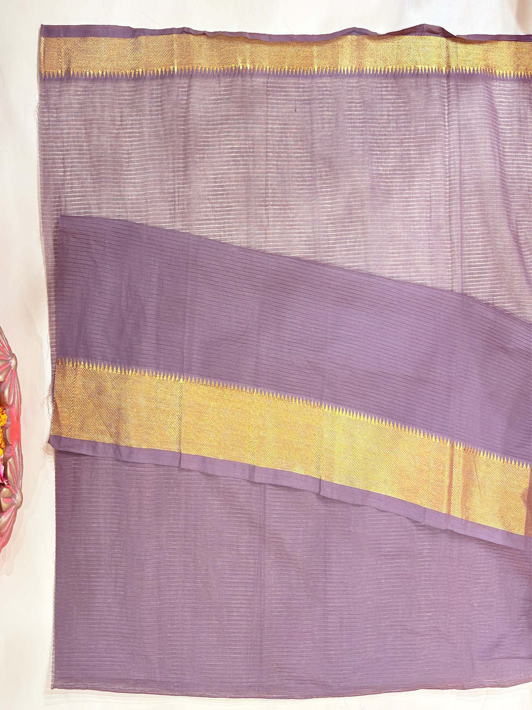 Brown Handwoven Mangalgiri Pure Cotton Saree With Faux Golden Zari On Border - View 5